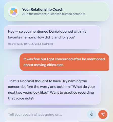 A private conversation with a Clovely relationship coach