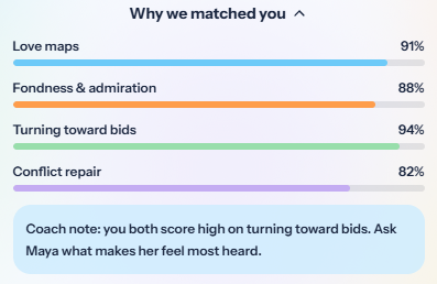 Compatibility mapping showing why two people matched