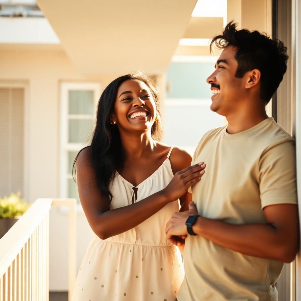 A Clovely couple laughing together at home
